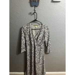 Sigrid Olsen Dress Womens Size Medium Brown Cream 3/4 Sleeve